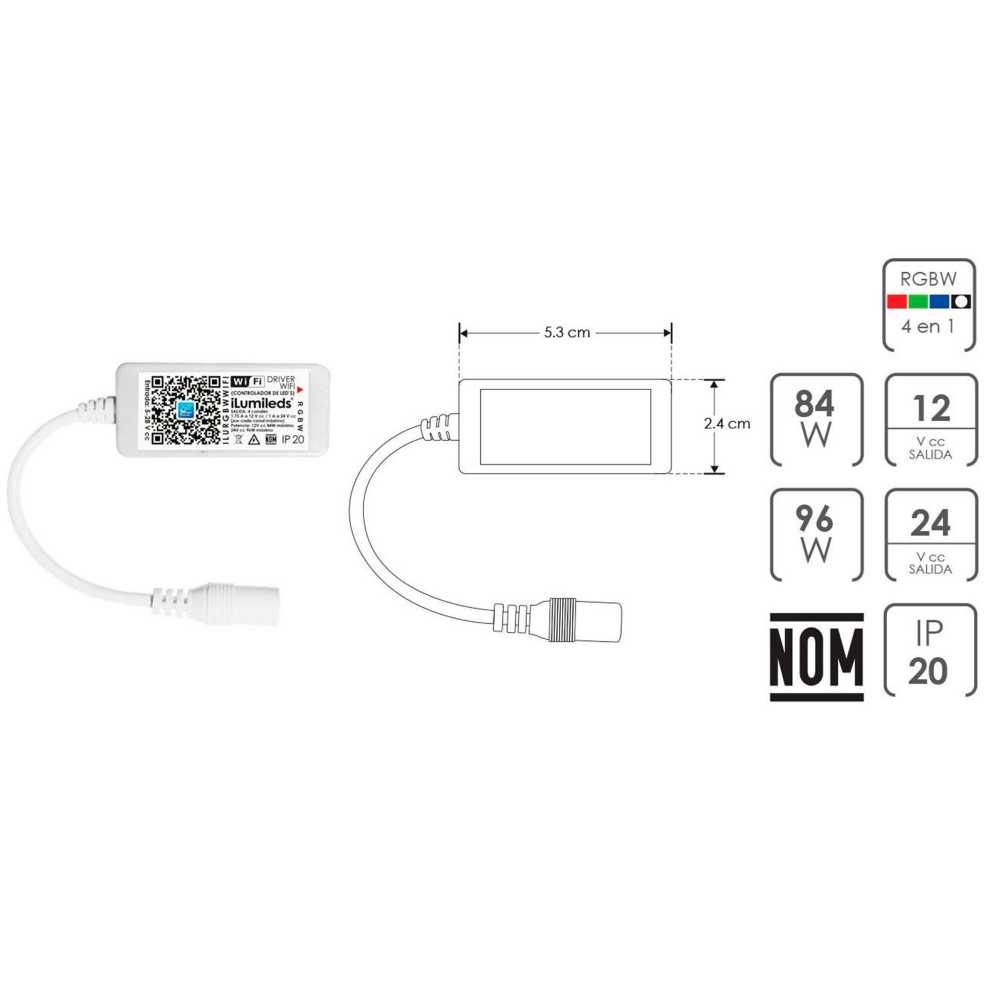 CONTROL INALAMBRICO VIA WIFI PARA TIRA DE LED RGB 84-96W 5-28V CC IP20 MCA ILUMILEDS