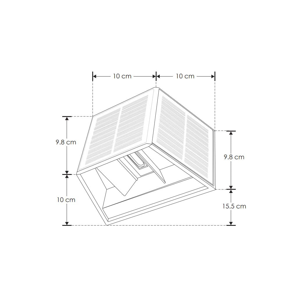 LUMINARIO SOLAR DE LED BLANCO CALIDO CON DOS SALIDAS DE LUZ Y CORTADORES AJUSTABLES 3W DE SOBREPONER EN PARED POLICARBONATO ACABADO NEGRO BATERIA DE LITIO DE 3.7V CC 1300 MAH REMPLAZABLE IP54