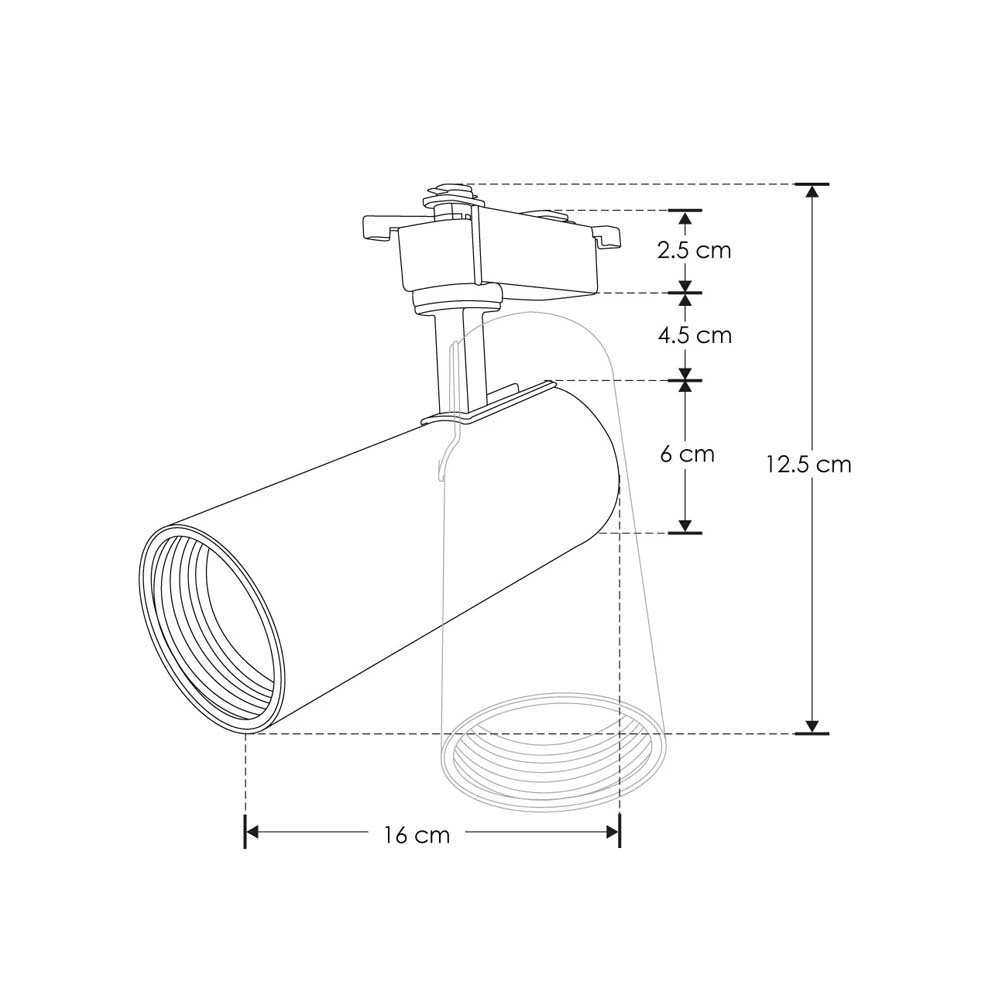 LUMINARIA  PARA RIEL ELECTRIFICADO LED BLANCO CALIDO 12W OPTICA 35 DE SOBREPONER  ALUMINIO ACABADO BLANCO 85-265V IP20 ILUMILEDS