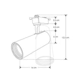 LUMINARIA  PARA RIEL ELECTRIFICADO LED BLANCO CALIDO 12W OPTICA 35 DE SOBREPONER  ALUMINIO ACABADO BLANCO 85-265V IP20 ILUMILEDS