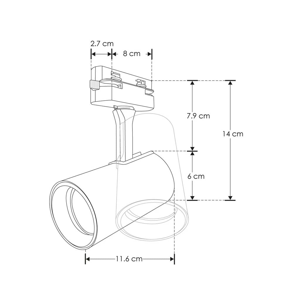LUMINARIO PARA RIEL ELECTRIFICADO COMPATIBLE CON LAMPARA TIPO DICROICA GU10 277 V CA 35W MAX CILINDRICO ALUMINIO ACABADO BLANCO INCLUYE BASE GU10 NO INCLUYE LMPARA IP20