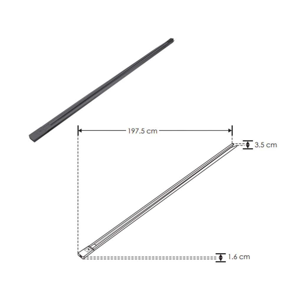 RIEL ELECTRIFICADO ALUMINIO ACABDO NEGRO 1 CIRCUITO 197.5 CM INCLUYE TAPA INICIAL Y FINAL 85-265V IP20 ILUMILEDS