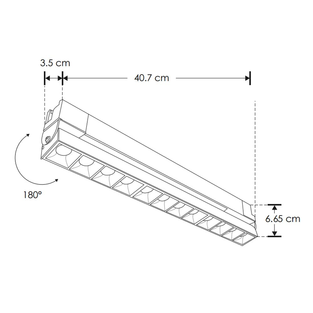 LUMINARIO P/RIEL ELECTRIFICADO LED BLANCO NEUTRO 20W PUNTUAL RECT. DIRIGIBLE OPT 36 SOB. ACAB NEGRO 110-240V IP20 ILUMILEDS