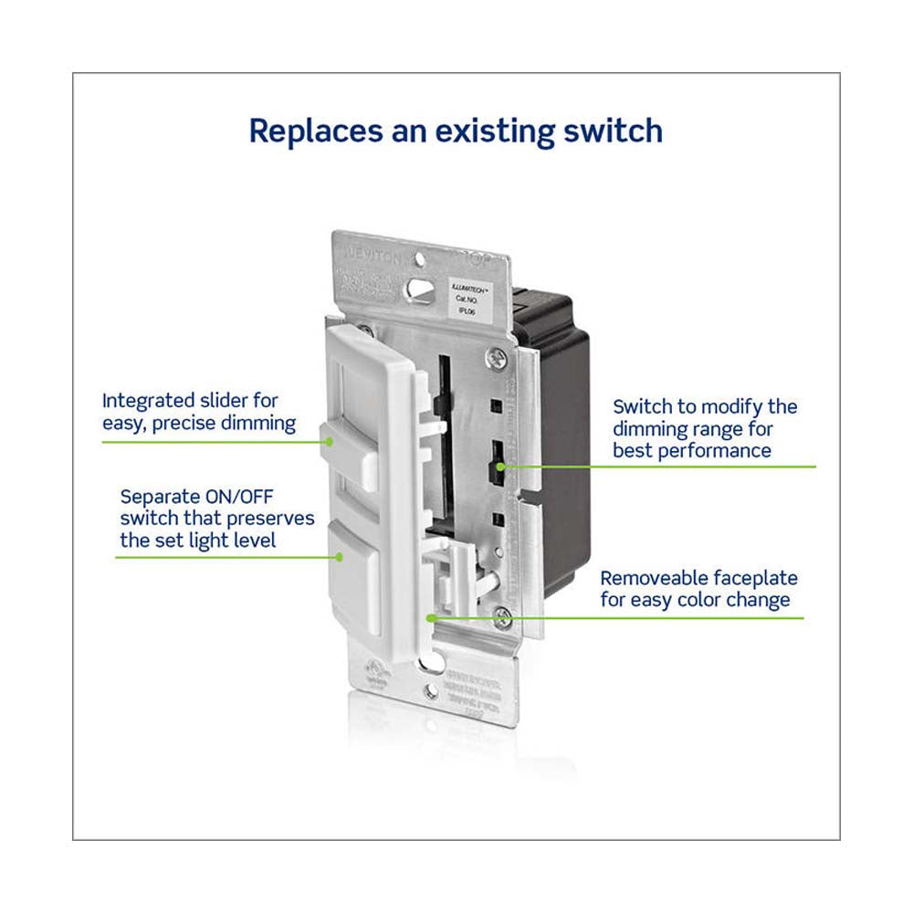 DIMMER UNIVERSAL LED 150W3 VIAS 120V. S/ PLACA C/CARATULAS BLANCO LEVITON IPL06-10Z