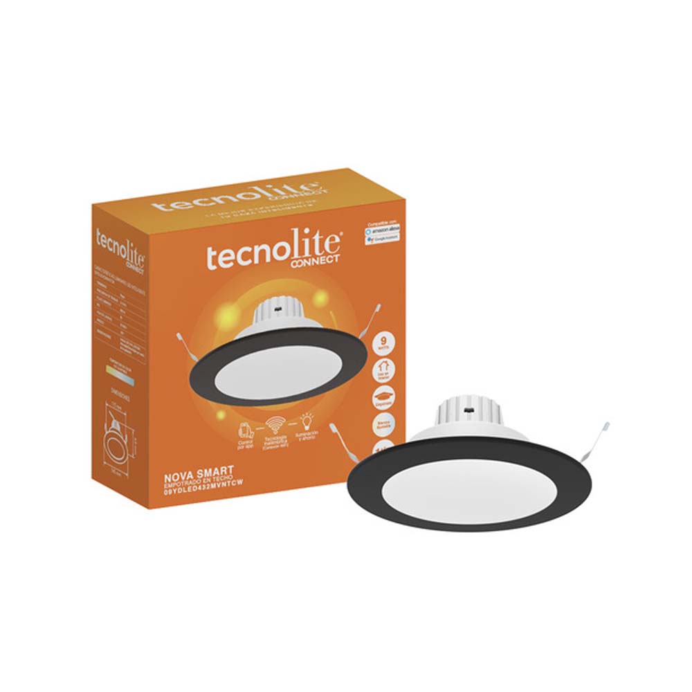 KIT DE 2 PIEZAS DE LAMP. DOWNLIGHT LED INTELIGENTE WIFI 9W. LUZ BLANCA ATENUABLE DINAMICA COMPATIBLE APP Y ASIST. VOZ NEGRO NOVA SMART