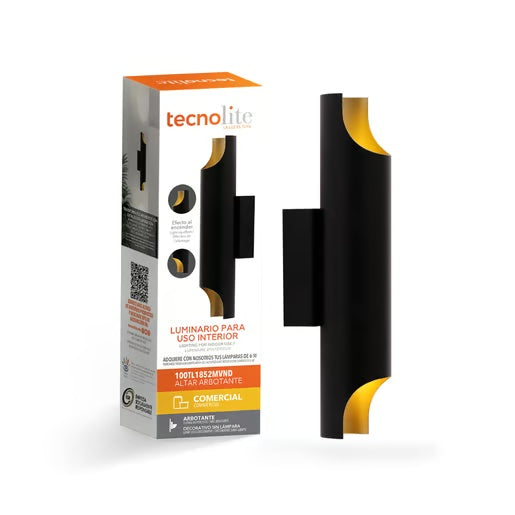 KIT DE 3 PIEZAS DE LAMPARA DE PARED 2 BASES GU10 12W 100-277V NEGRO/DORADO TECNOLITE