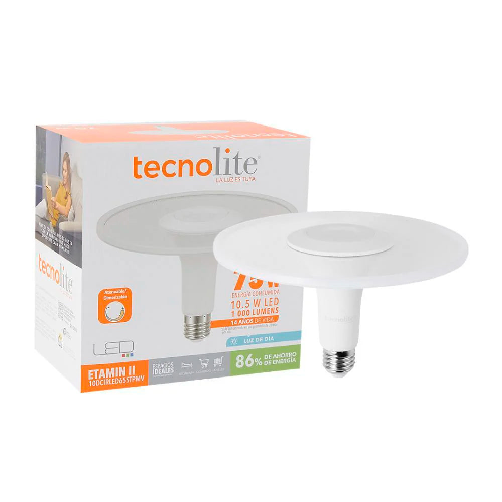 KIT DE 4 PIEZAS DE FOCO LED TECNOLITE ETAMIN II ATENUABLE 10.5W LUZ DE DIA BASE E27