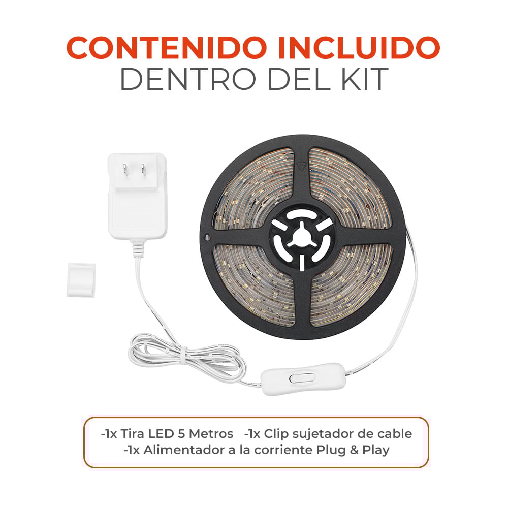 KIT DE 3 PIEZAS DE TIRA LED INT/EXT 12W 100V-240V IRC80 LUZ AMARILLA IP20 CONTROLADOR Y ELIMINADOR IP44 140 25000HR BLANCO/TRANSPARENTE