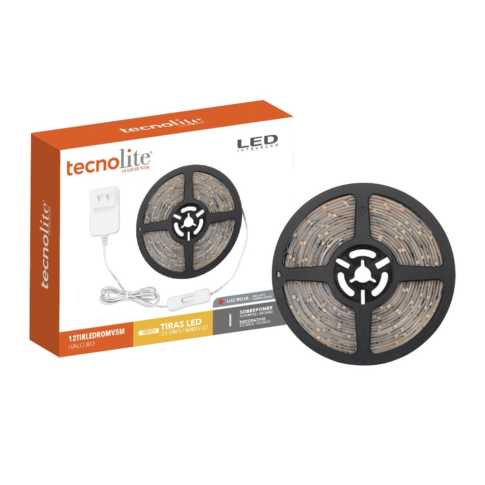 KIT DE 4 PIEZAS DE TIRA LED INT/EXT 12W 100V-240V IRC80 LUZ ROJA IP20 CONTROLADOR Y ELIMINADOR IP44 140 25000HR BLANCO/TRANSPARENTE