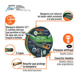 KIT DE 4 MANGUERASREFORZADAS DE 1/2 PULGADA 3 CAPAS CONEXIONES DE METAL 10M TRUPER
