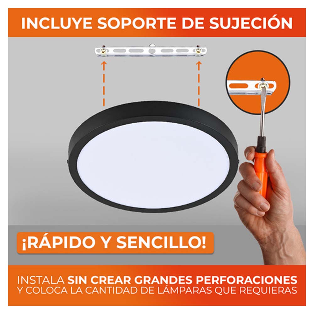 KIT DE 5 PIEZAS DE LUM LED SOBREPONER REDONDO 24W 6500K 100-240V NEGRO
