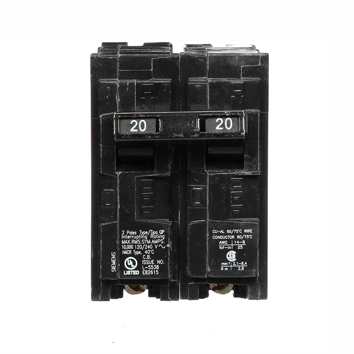 KIT DE 2 INTERRUPTORES AUTOMATICOS QP 2X20A COLOR NEGRO SIEMENS