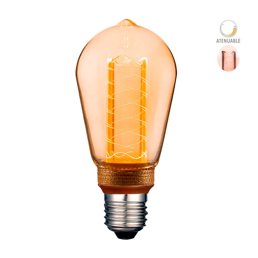 KIT DE 6 PIEZAS DE FOCO LED TECNOLITE VINTAGE ATENUABLE 3.5W LUZ SUAVE CÁLIDA BASE E27 FILAMENTO HORIZONTAL