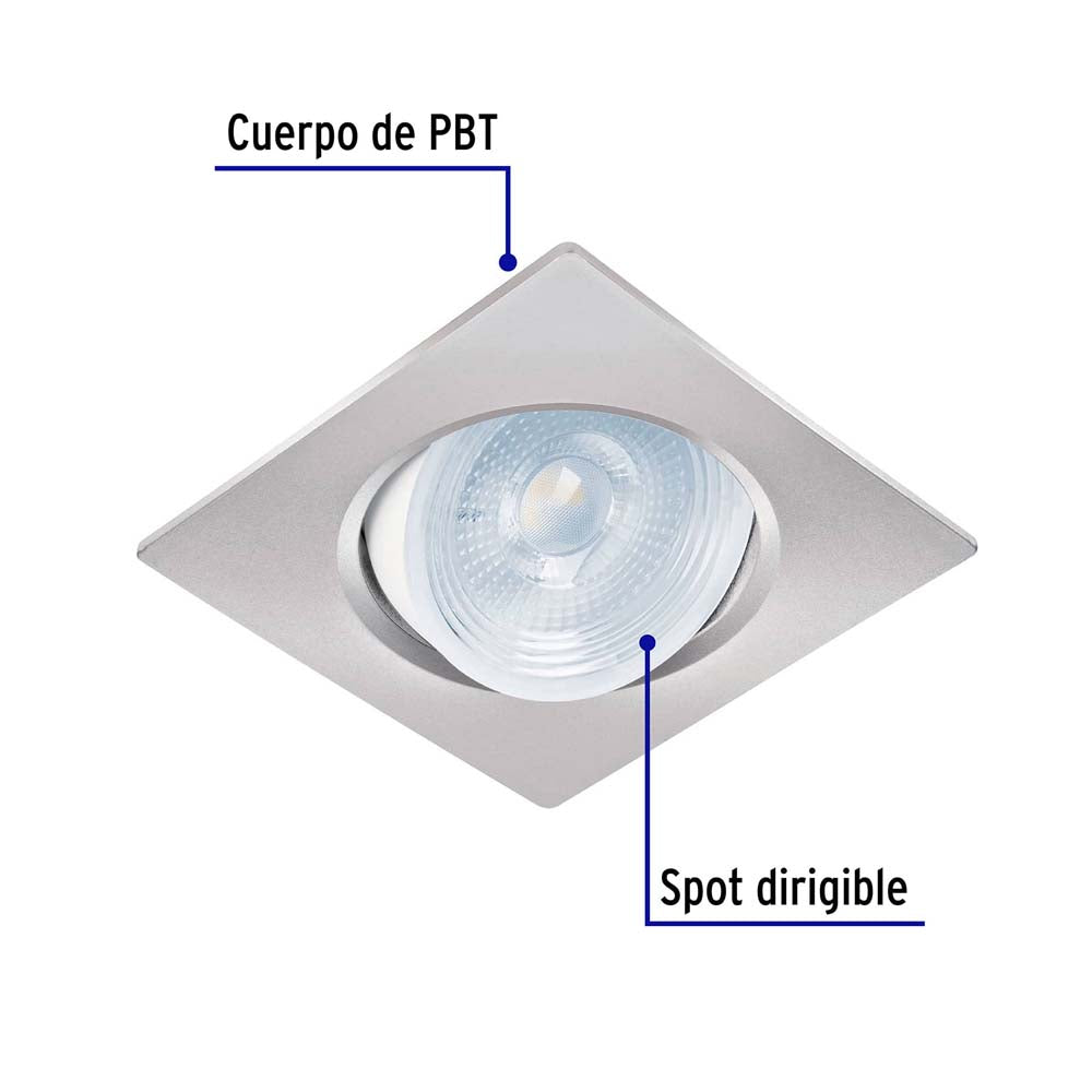 KIT DE 8 LUMINARIOS CUADRADOS EMPOTRABLE 5W 120-240 VOLTS COLOR CROMO TRUPER