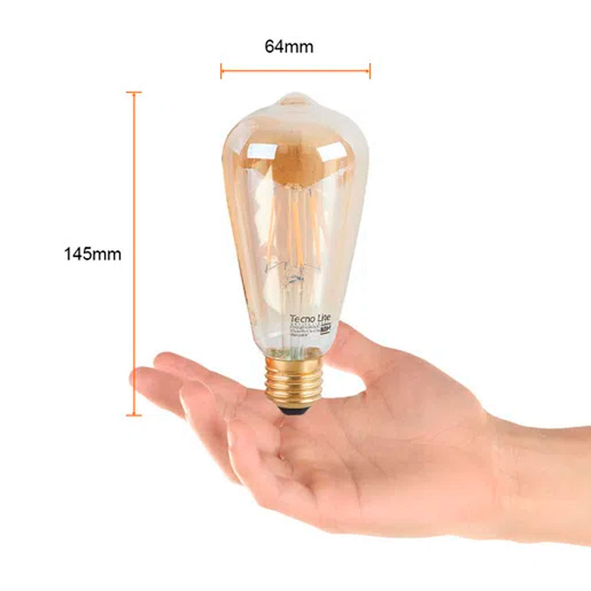 KIT DE 8 PIEZAS DE FOCO LED TECNOLITE VINTAGE FILAMENTO ATENUABLE 4.5W LUZ SUAVE CÁLIDA BASE E27 4DST64LEDFC27VH