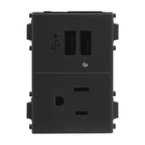 KIT DE 2 CONTACTOS DUPLEX 2 POLOS CON TIERRA Y 2 CONTACTOS USB 3 MODULOS EN COLOR NEGRO LINEA ALPHA ESTEVEZ