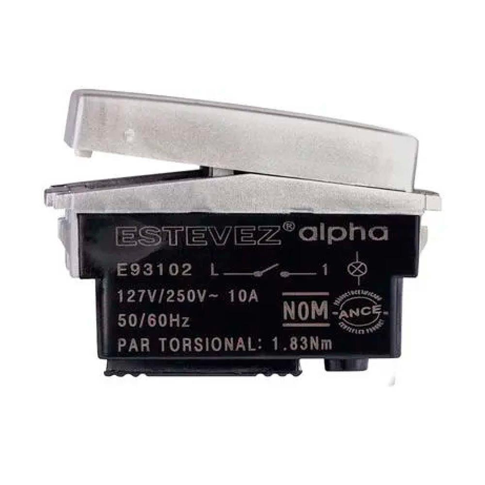 KIT DE 6 APAGADORES SENCILLOS CON PILOTO LED EN COLOR PLATA LINEA ALPHA ESTEVEZ