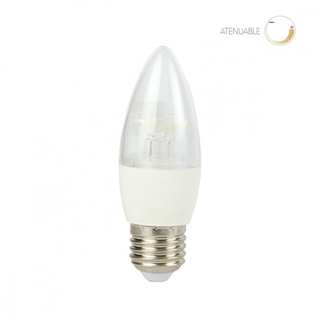 KIT DE 6 FOCOS LED TIPO VELA ATENUABLE 6W LUZ DE DIA BASE E-27 COLOR BLANCO TECNOLITE