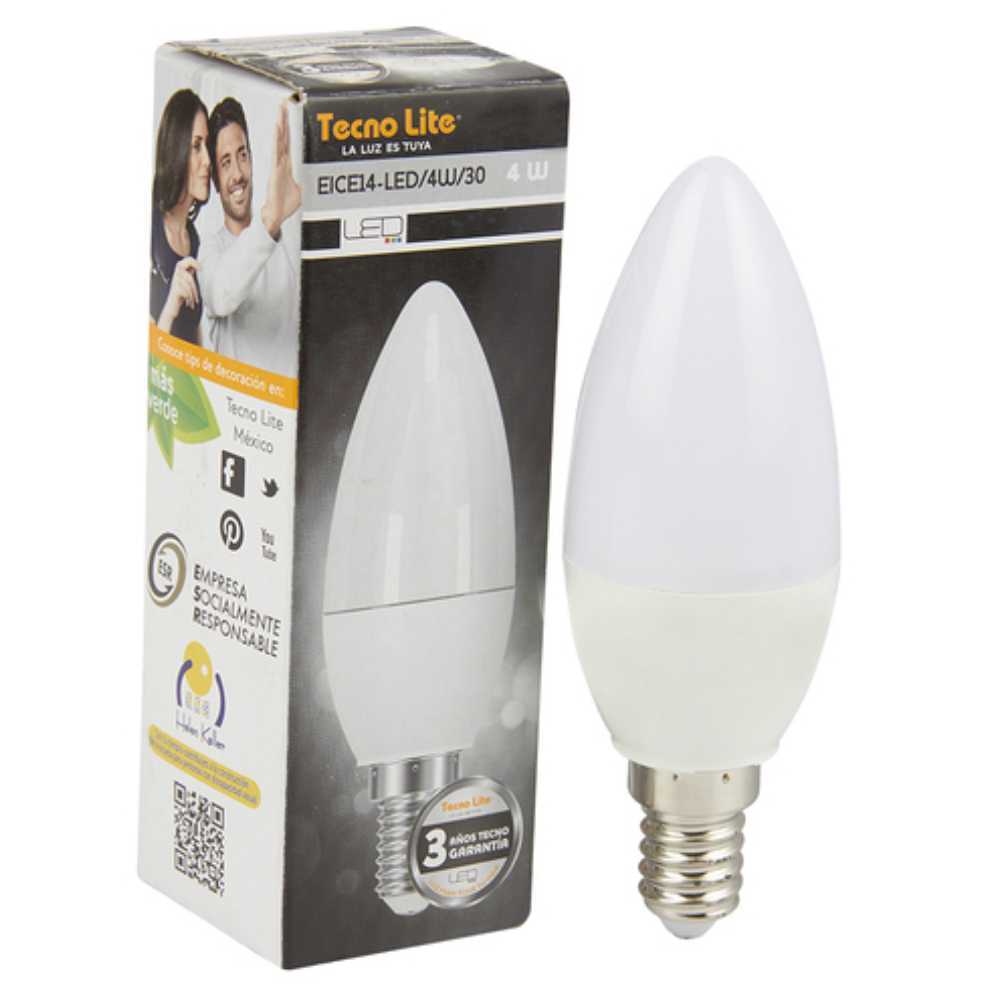 KIT DE 13 PIEZAS DE FOCO LED TECNOLITE TIPO VELA 4W LUZ SUAVE CALIDA BASE E14