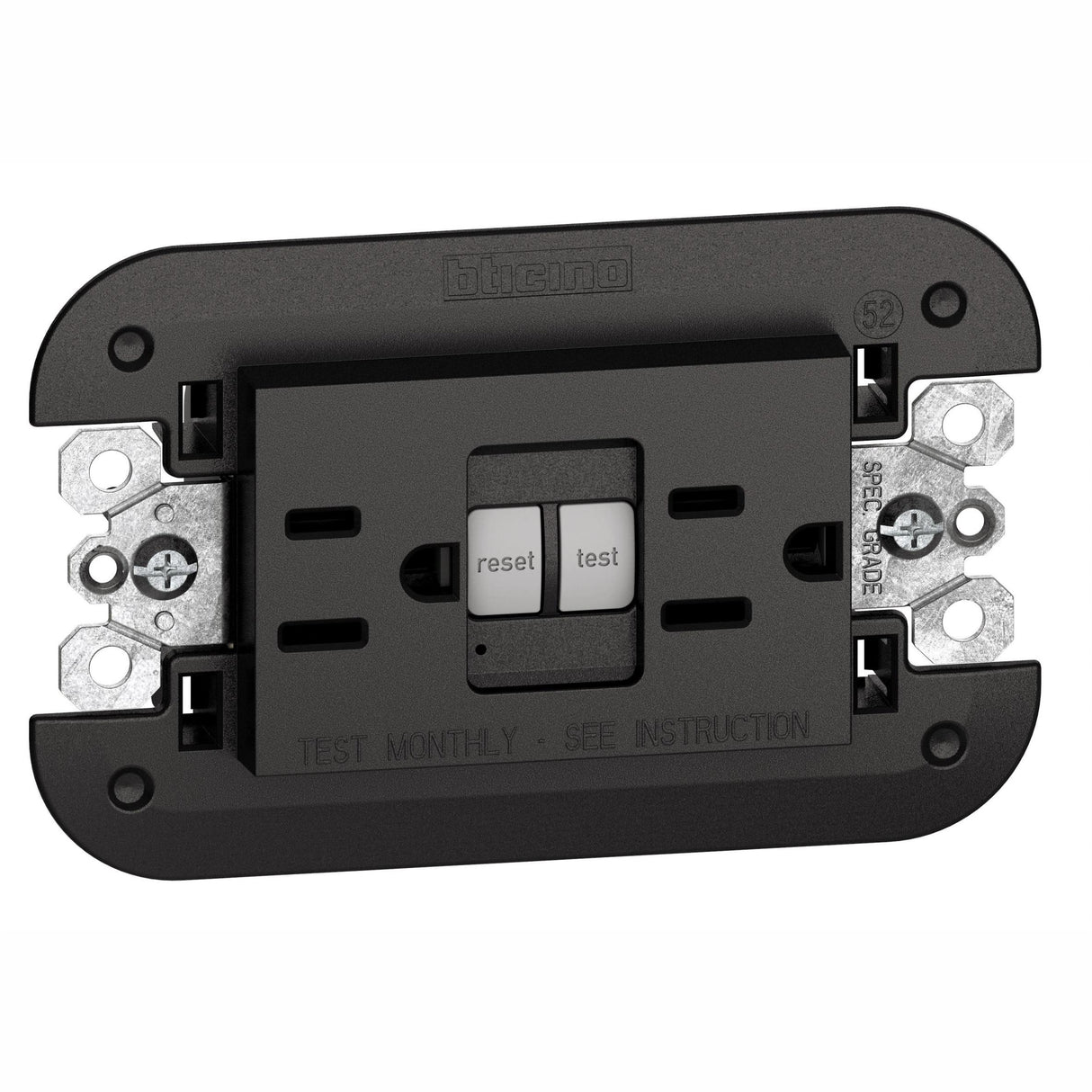 TOMACORRIENTE DUPLEX ICFT 15A 127V CON AUTOPRUEBA Y PROTECCION INFANTIL INCLUYE CHASIS NEGRO MCA LIVING NOW