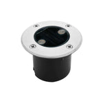 KIT DE 3 PIEZAS DE LUMINARIO SOLAR PARA EMPOTRAR REDONDO EN ACERO INOXIDABLE 2W LUZ BLANCO CALIDO IP67 COLOR METAL ILUMILEDS