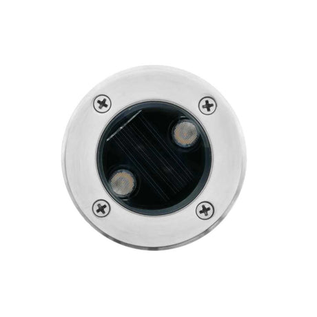 KIT DE 3 PIEZAS DE LUMINARIO SOLAR PARA EMPOTRAR REDONDO EN ACERO INOXIDABLE 2W LUZ BLANCO CALIDO IP67 COLOR METAL ILUMILEDS