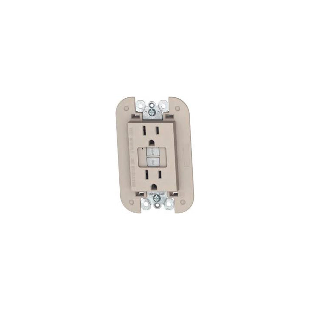 TOMACORRIENTE DUPLEX ICFT 15A 127V CON AUTOPRUEBA Y PROTECCION INFANTIL INCLUYE CHASIS ARENA MCA LIVING NOW