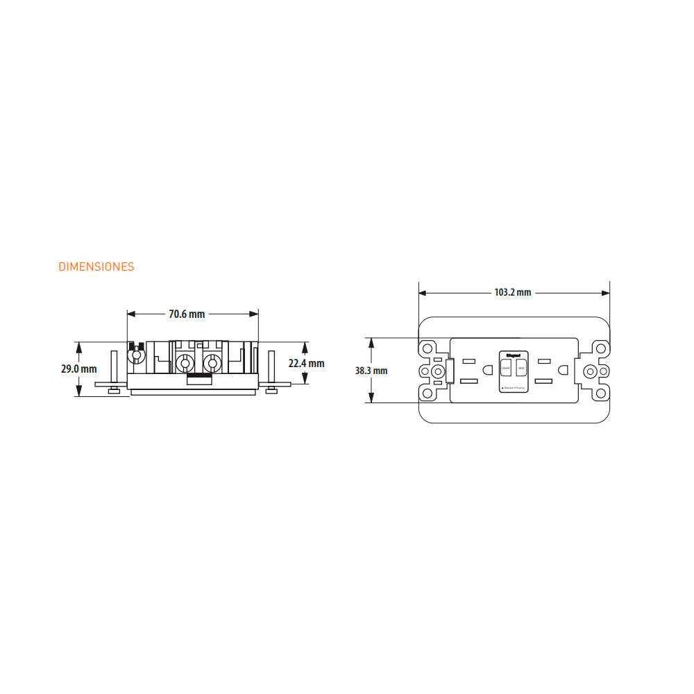 TOMACORRIENTE DUPLEX ICFT 15A 127V CON AUTOPRUEBA Y PROTECCION INFANTIL INCLUYE CHASIS ARENA MCA LIVING NOW