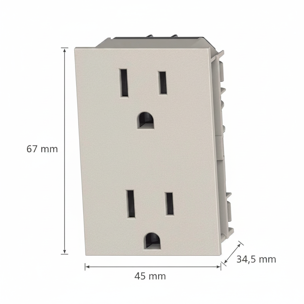 TOMACORRIENTE DUPLEX 2P+T CON PROTECCION INFANTIL COLOR ARENA 3 MODULO 15A 127-250V MCA LIVING NOW