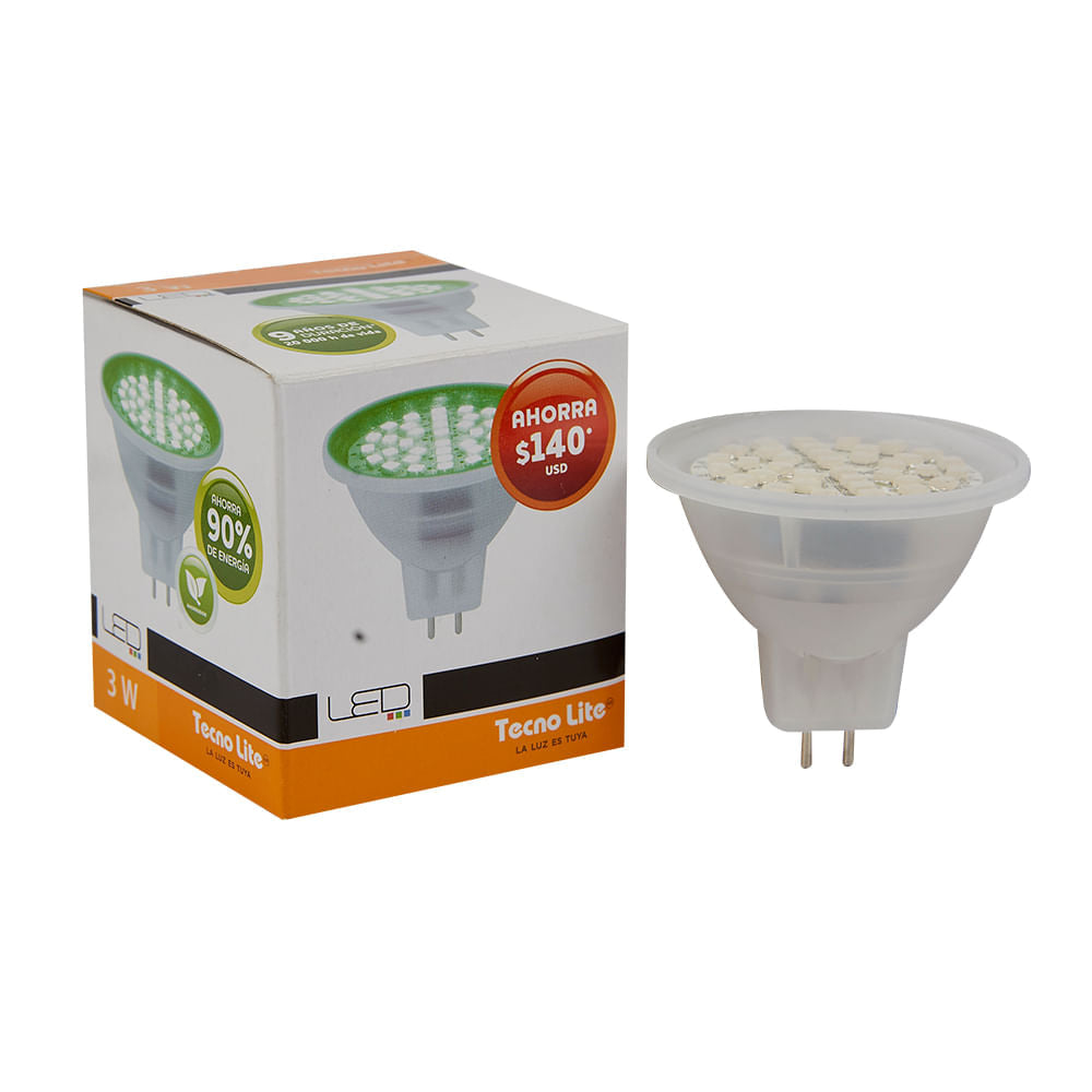 KIT DE 9 PIEZAS DE FOCO LED TECNOLITE TIPO MR16 3W LUZ VERDE BASE GX5.3
