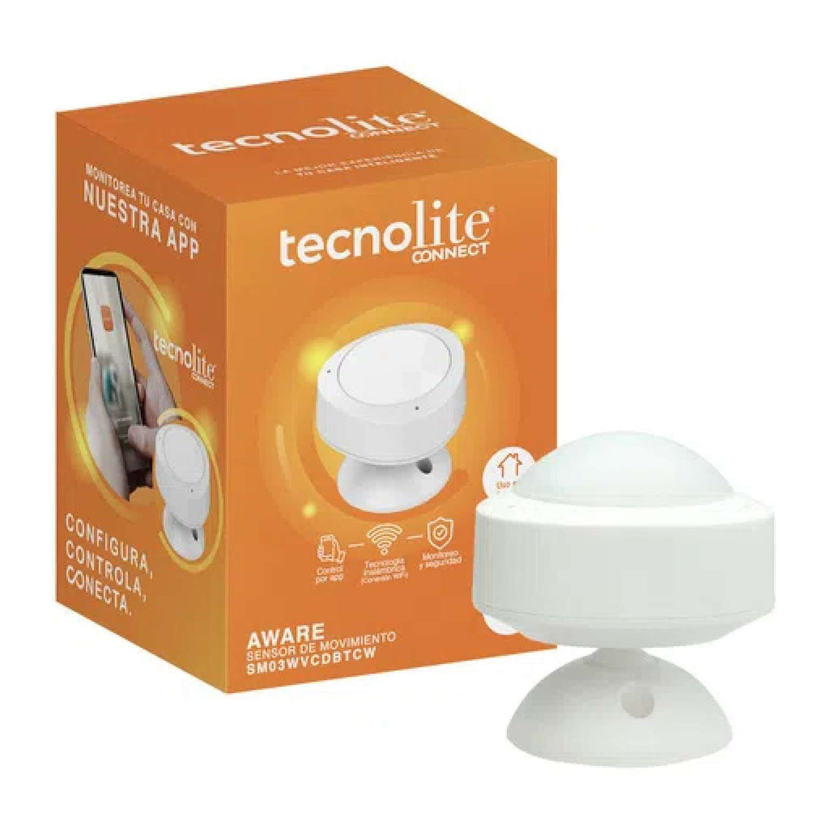 KIT DE 2 PIEZAS DE SENSOR DE MOVIMIENTO TECNOLITE AWARE COBERTURA 10M COMPATIBLE CON APP MÓVIL Y ASISTENTES DE VOZ