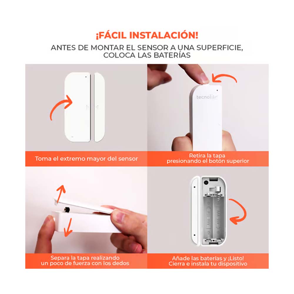 KIT DE 4 PIEZAS DE SENSOR DE APERTURA TECNOLITE OPEN ALERT PARA PUERTAS VENTANAS O CAJONES COMPATIBLE CON APP MOVIL Y ASISTENTES DE VOZ