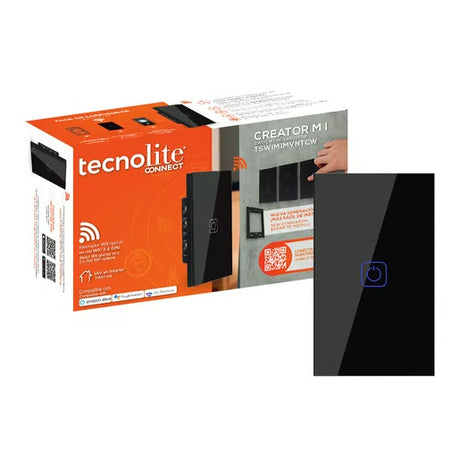 KIT DE 2 PIEZAS DE INTERRUPTOR 1C WIFI C/NEUTRO COLOR NGRO TECNOLITE
