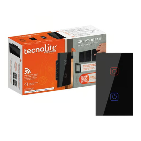 KIT DE 2 PIEZAS DE INTERRUPTOR 2C WIFI C/NEUTRO COLOR NGRO TECNOLITE