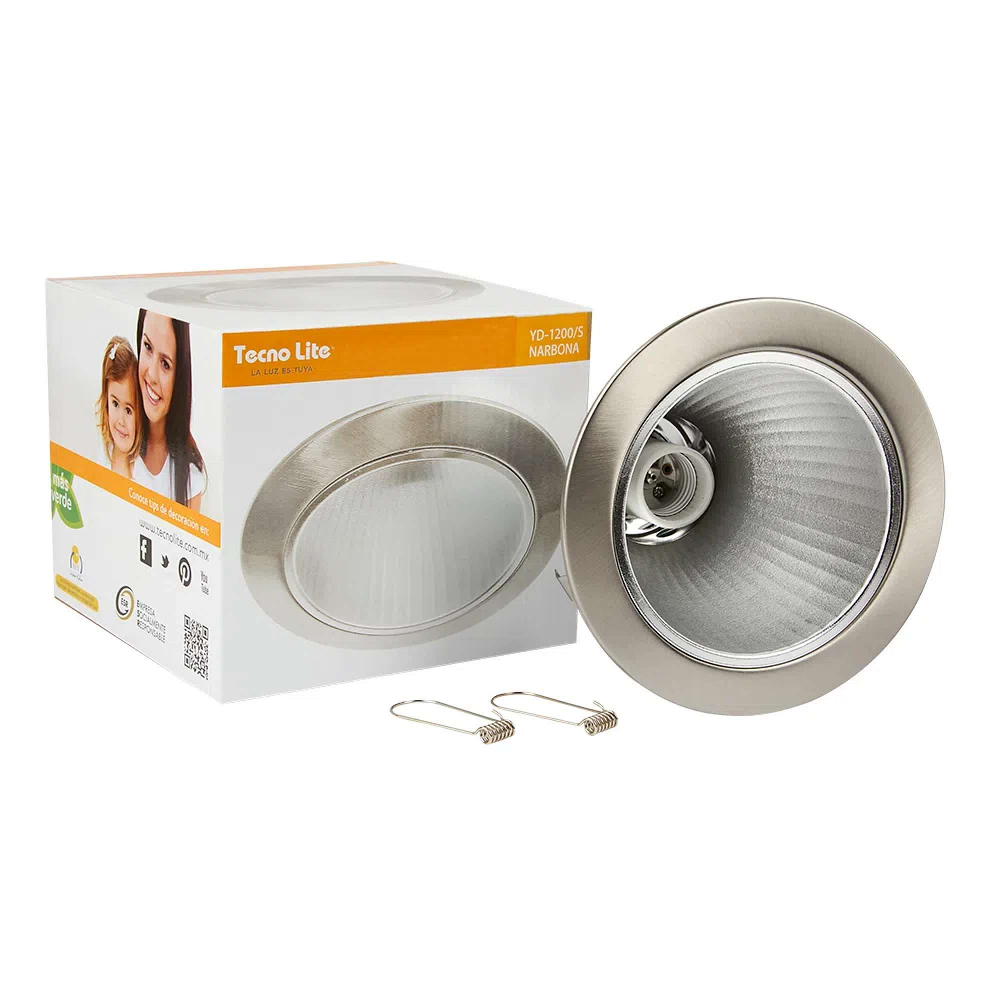 KIT DE 3 LAMPARAS DE INTERIOR EMPOTRABLE MODELO NARBONA BASE E-27 COLOR SATINADO TECNOLITE