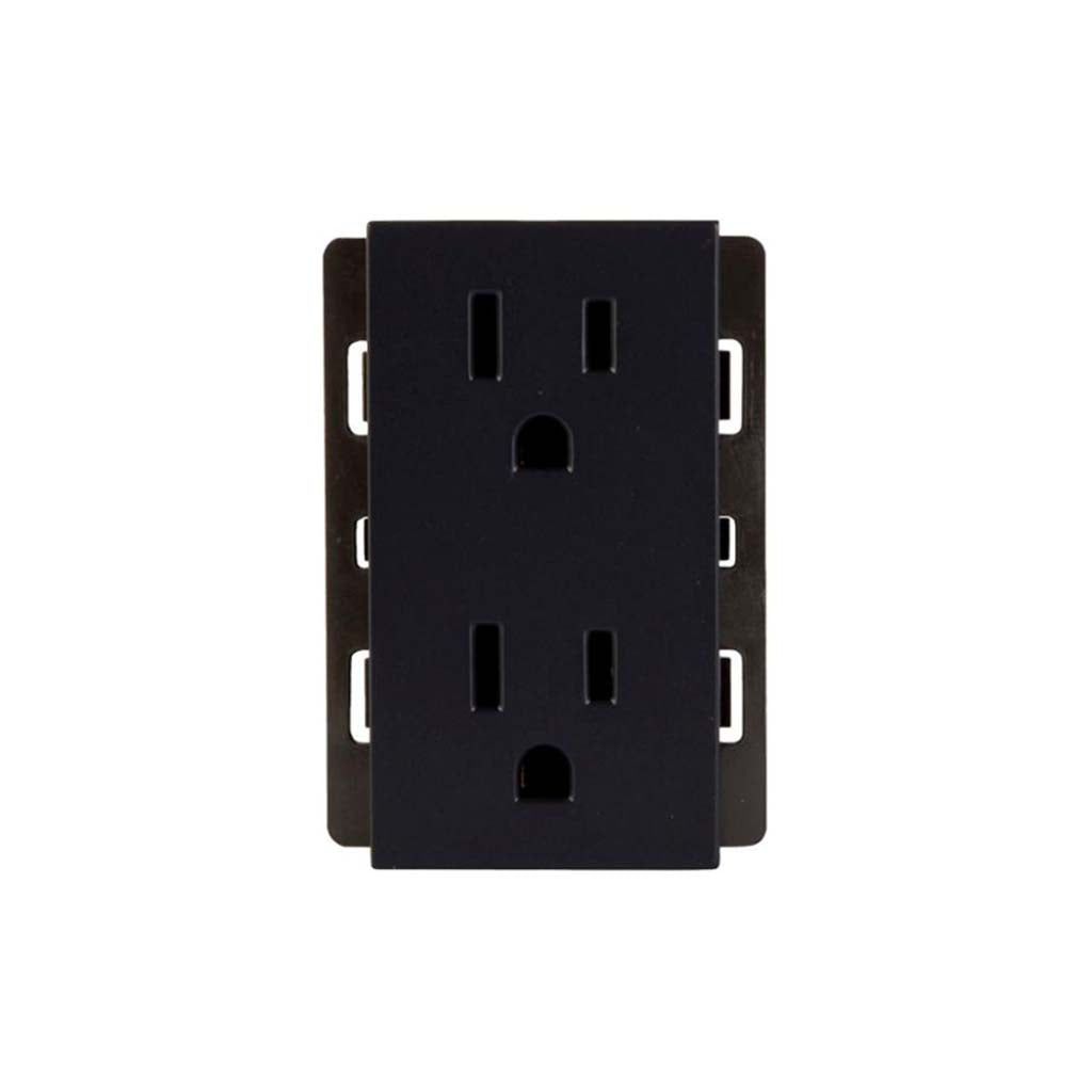 RECEPTACULO DUPLEX STALO & KRISTALO 3/3 NEGRO MATE 15A 127/250V