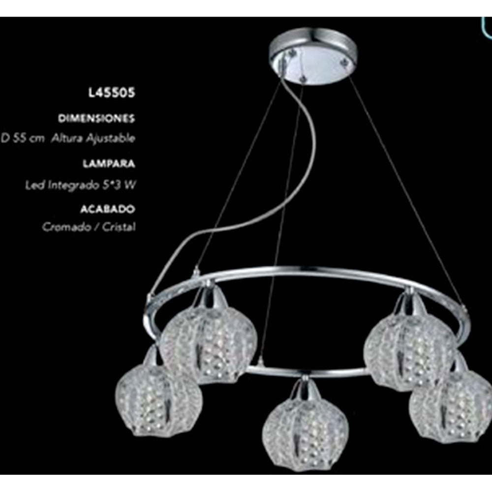 COLGANTE LED CIRCULAR CROMADO 5X3W STRATTO *** HA. LUMI ***