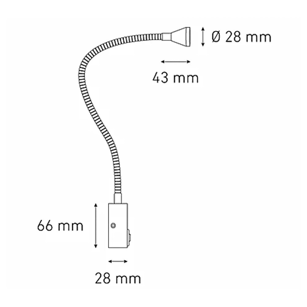 LUMINARIO LED SOBREPONER MURO SWAN I 1.6W/100-240V. APAGADOR Y BRAZO METALICO FLEXIBLE ANODIZADO 4000K LUZ NEUTRA ELECTROMAG