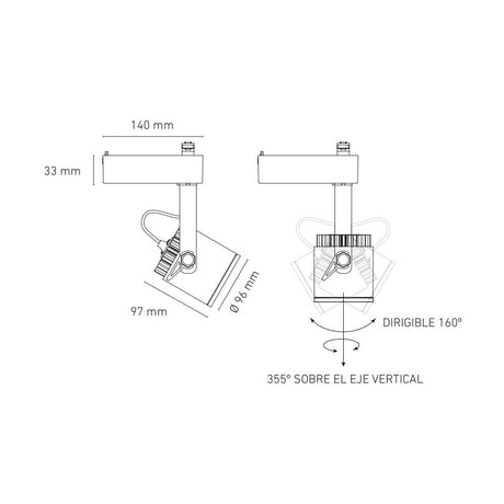 LUMINARIO LED RIEL 20W/100-305V. 45 C20-R NEGRO 3000K LUZ CALIDA ELECTROMAG