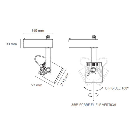 LUMINARIO LED RIEL 20W/100-305V. 45 C20-R NEGRO 4000K LUZ NEUTRA ELECTROMAG