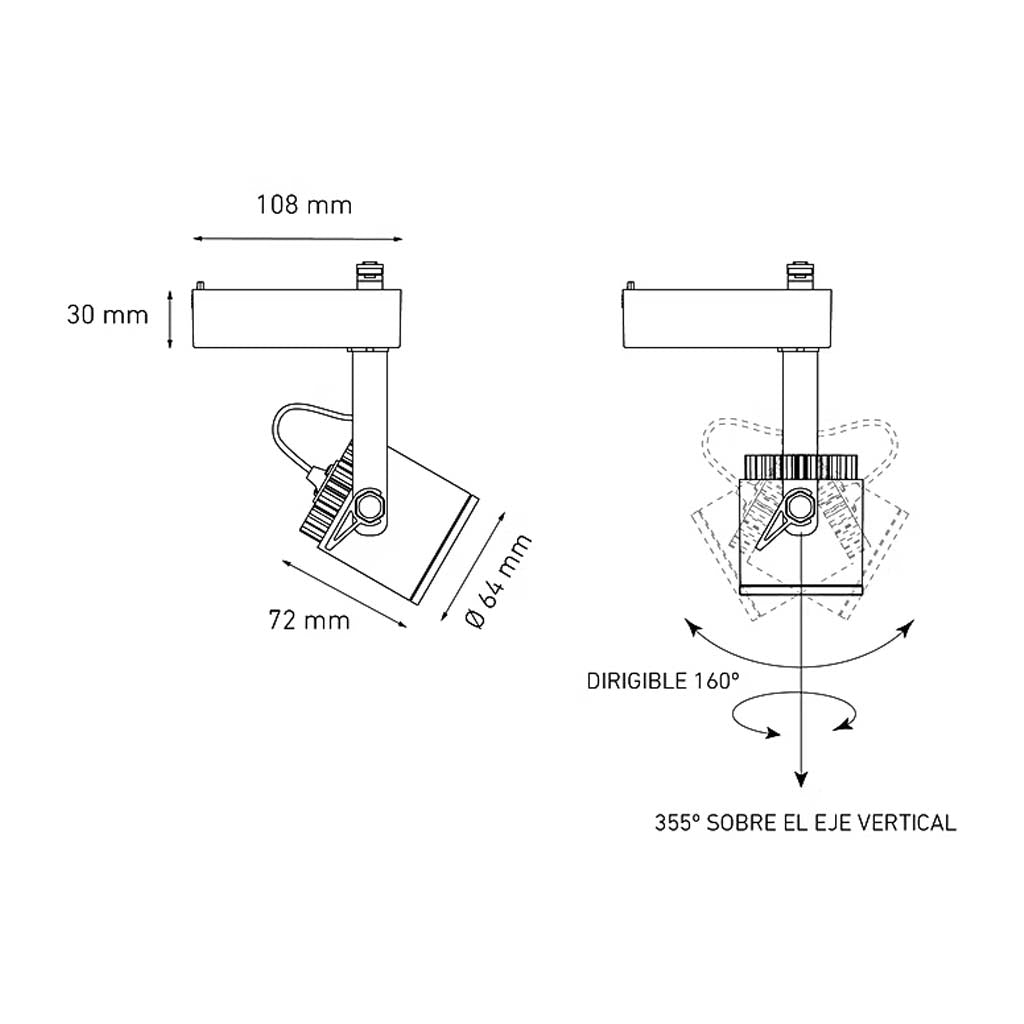 LUMINARIO LED RIEL 12W/100-305V. 45 C12-R NEGRO 4000K LUZ NEUTRA ELECTROMAG
