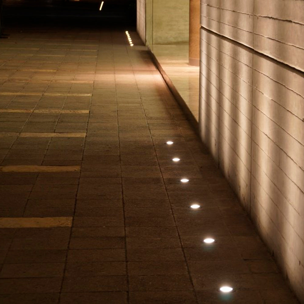 LUMINARIO LED EMPOTRAR PISO EP 100 3.5W/100-305V. 46 INOXIDABLE 2700K LUZ CALIDA ELECTROMAG