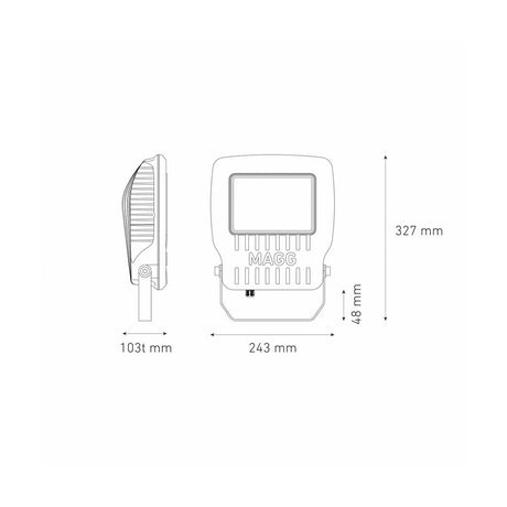 LUMINARIO LED PROYECTOR SOBREPONER MURO/PISO KR 80 80W/100-240V. 60X90 GRIS 6000K LUZ DE DIA ELECTROMAG