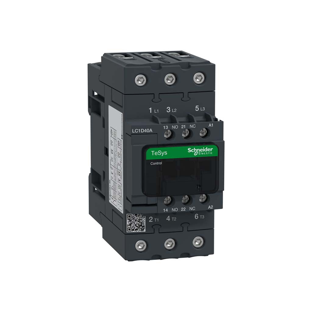 CONTACTOR SCHNEIDER ELECTRIC 3P 3NA AC-3 440VCA 40A CONECTOR EVERLINK TENSIÓN DE BOBINA 24VCA LC1D40AB7
