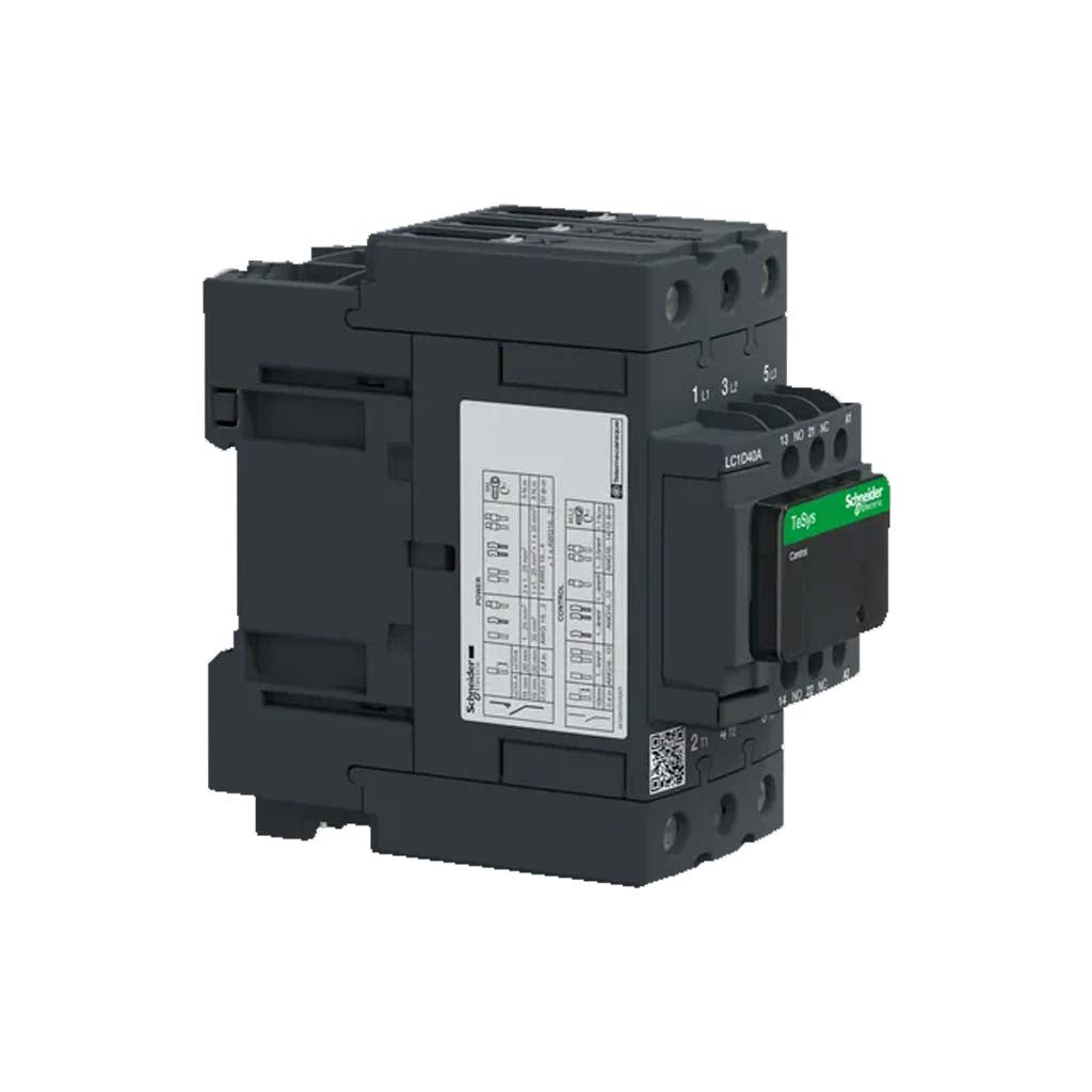 CONTACTOR SCHNEIDER ELECTRIC 3P 3NA AC-3 440VCA 40A CONECTOR EVERLINK TENSIÓN DE BOBINA 24VCA LC1D40AB7