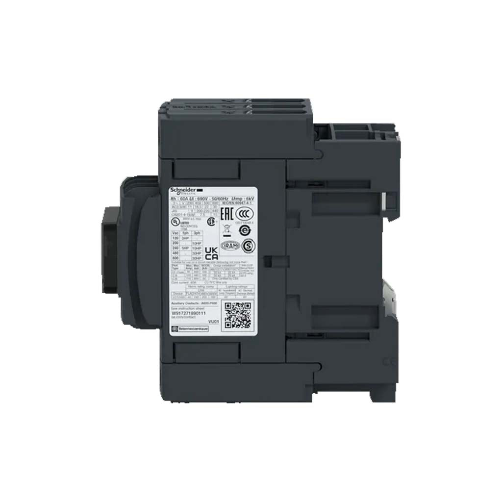 CONTACTOR SCHNEIDER ELECTRIC 3P 3NA AC-3 440VCA 40A CONECTOR EVERLINK TENSIÓN DE BOBINA 24VCA LC1D40AB7