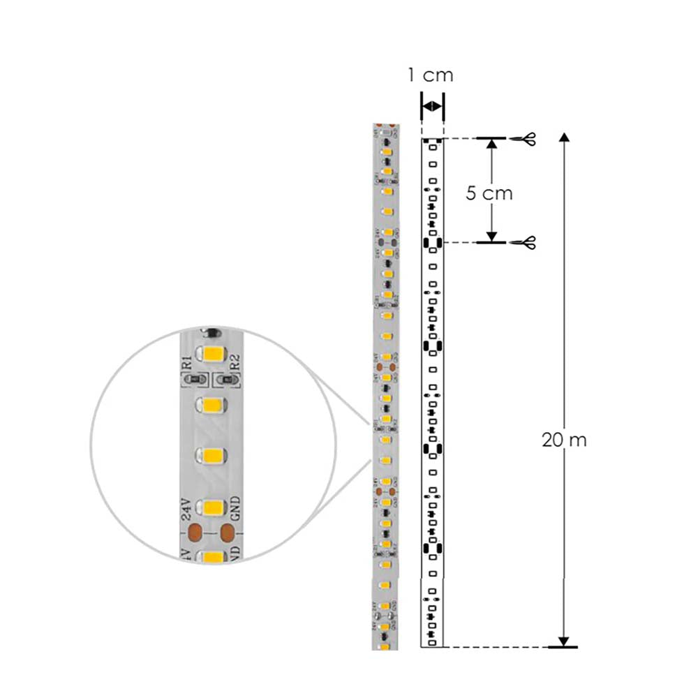 TIRA EXTRAPLANA DE LED 2835 DE 20M CON 102 LEDS POR METROS USO INTERIOR IP20 27000K ILUMILEDS