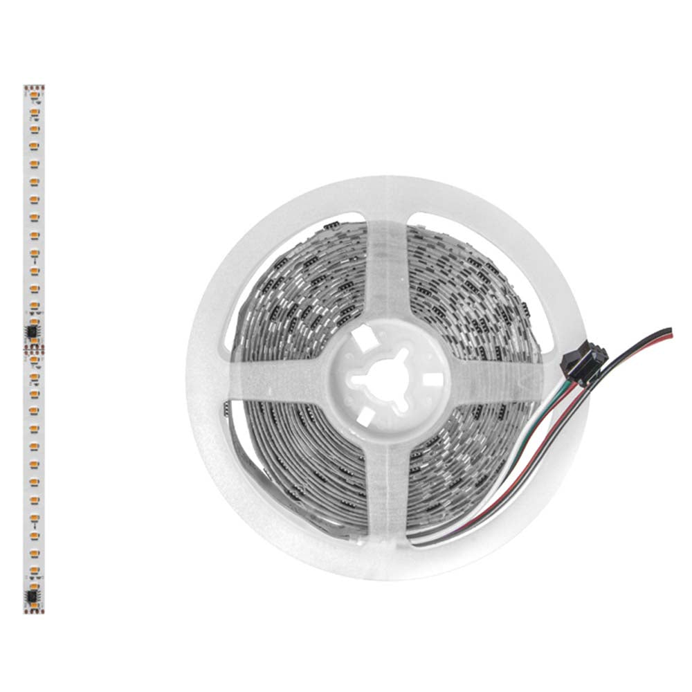 TIRA EXTRAPLANA DE LED 2835 5 M CON 120 LEDS POR M BLANCO CALIDO TIPO PIXEL 8W POR M OPTICA 120 PISTA DE COBRE ACABADO BLANCO CON AUTOADHESIVO 3M PCB 2 OZ DOBLE CARA 24 V CC IP20