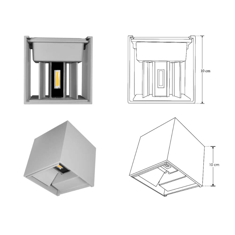 LUMINARIO DE PARED SOBREPONER CUBO DE LED ACABADO GRIS 6W, 3000K 2 SALIDAS OPTICA AJUSTABLE 85-265V IP65 ILUMILEDS ***HAE 2024***