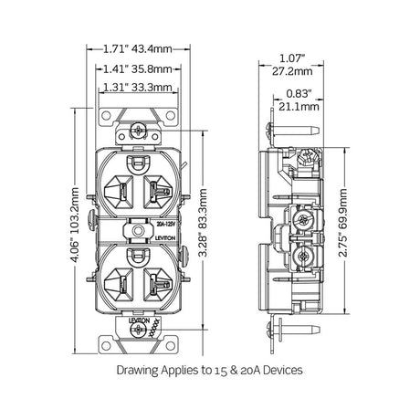 CONTACTO DUPLEX COMERCIAL 2P-3H 15A/125V. GRIS 0CR15-0GY LEVITON